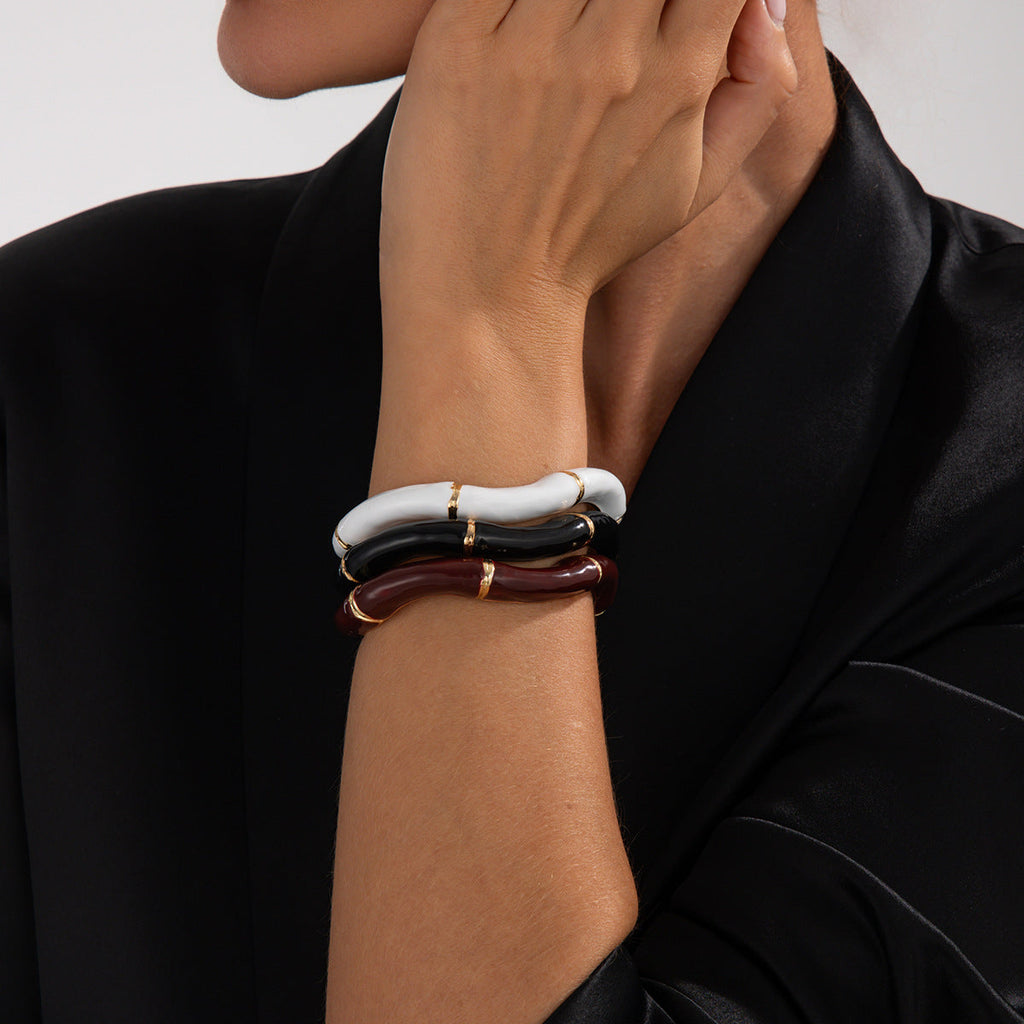 Wavy Bamboo Enamel Cuff Bracelet — bracelet, view 2