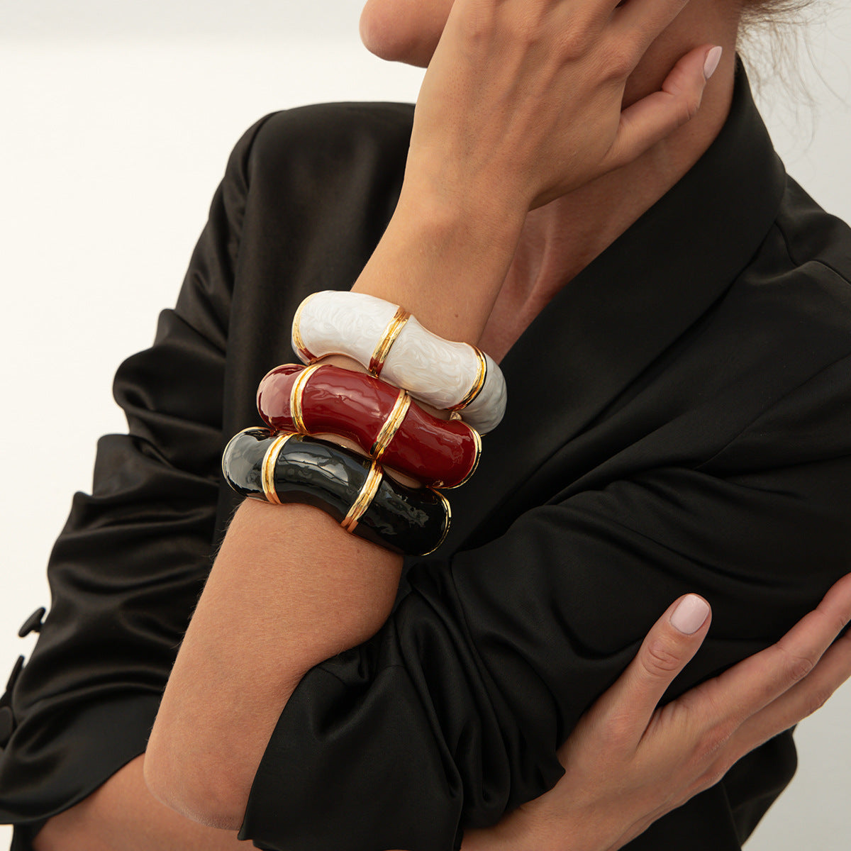 Wavy Bamboo Enamel Cuff Bracelet — bracelet, view 3