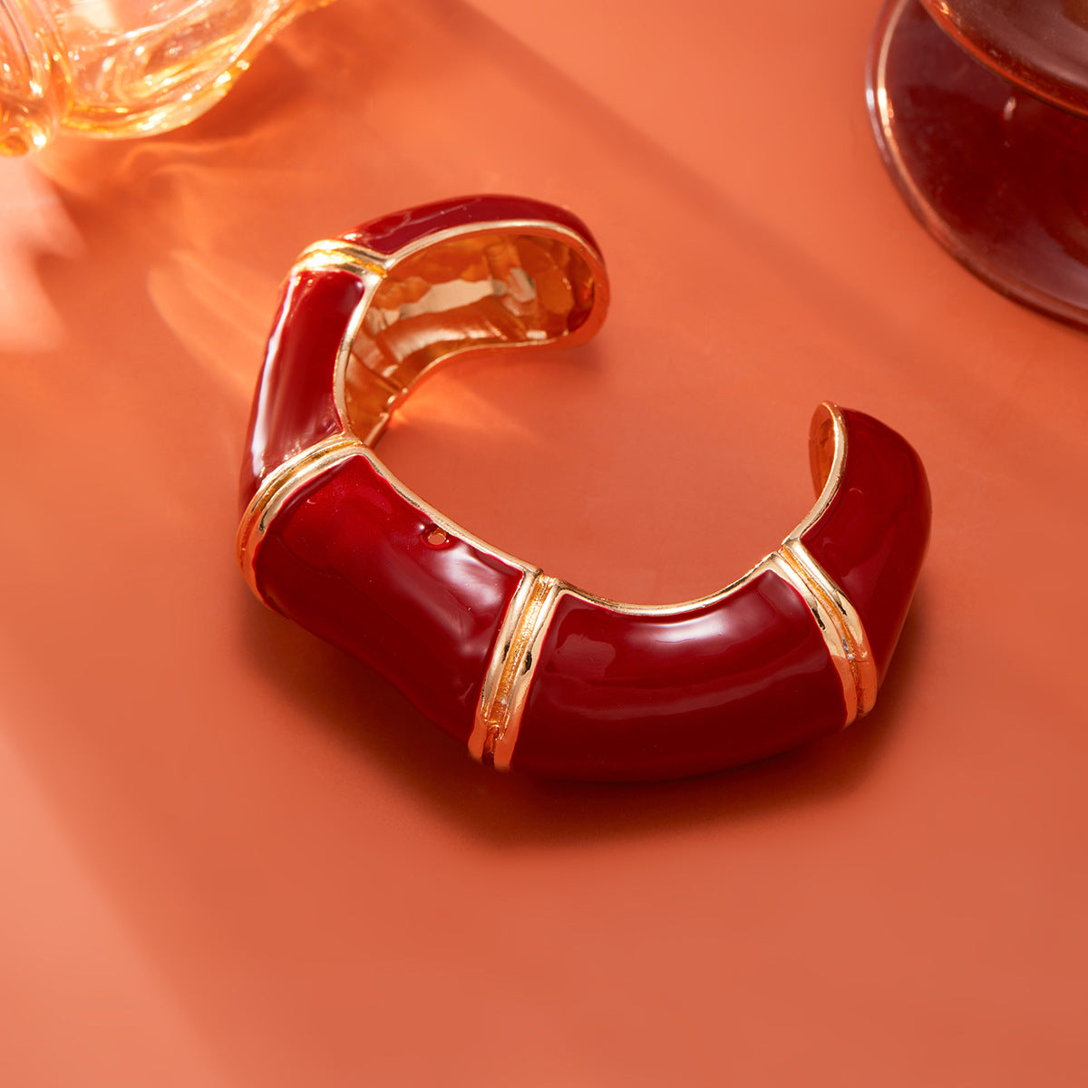 Wavy Bamboo Enamel Cuff Bracelet — bracelet, view 4