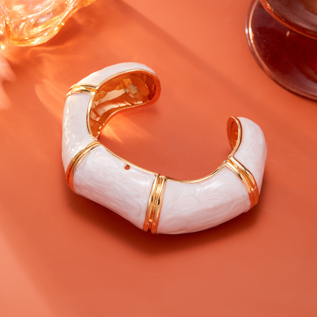 Wavy Bamboo Enamel Cuff Bracelet — bracelet, view 5