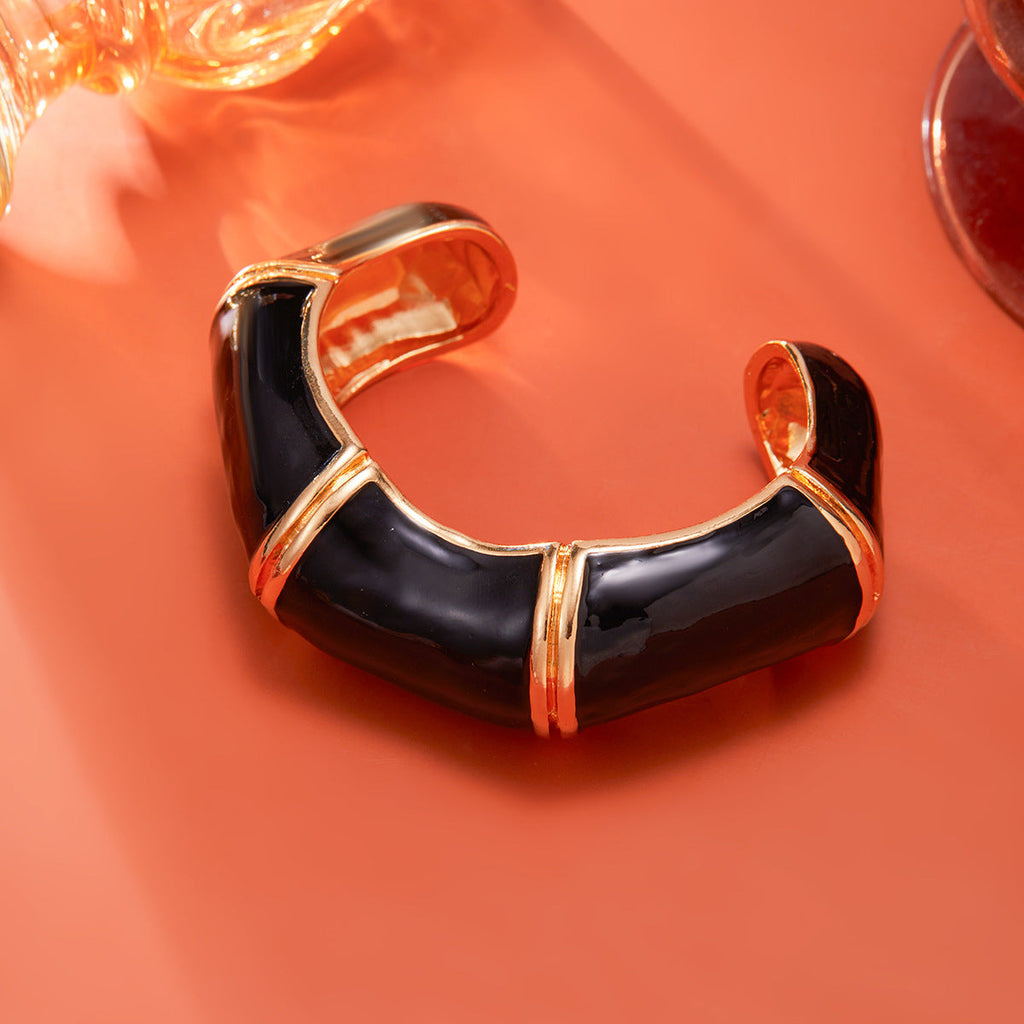 Wavy Bamboo Enamel Cuff Bracelet — bracelet, view 6