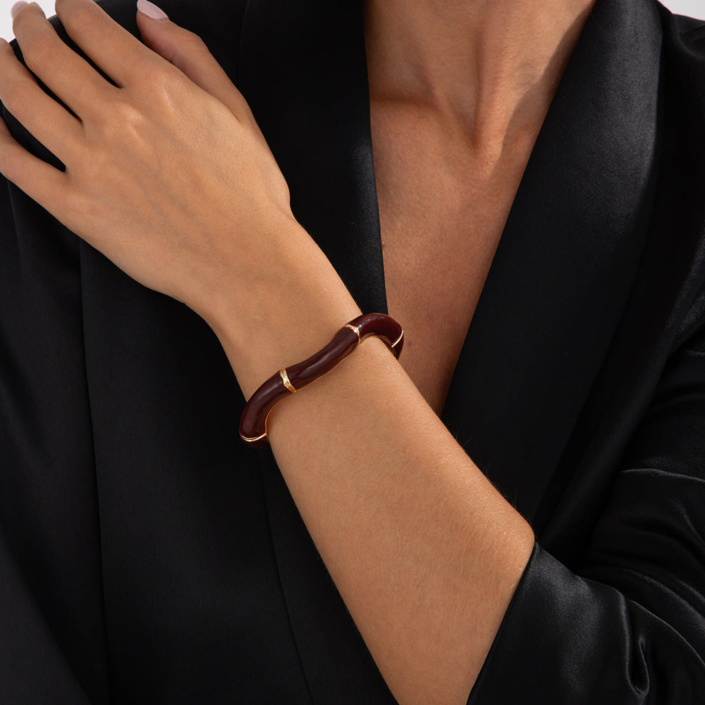 Wavy Bamboo Enamel Cuff Bracelet — bracelet, view 7