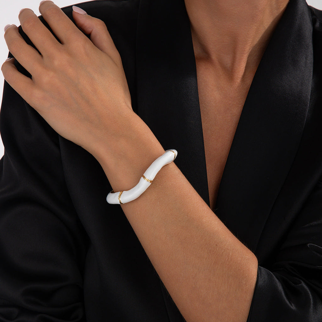 Wavy Bamboo Enamel Cuff Bracelet — bracelet, view 8