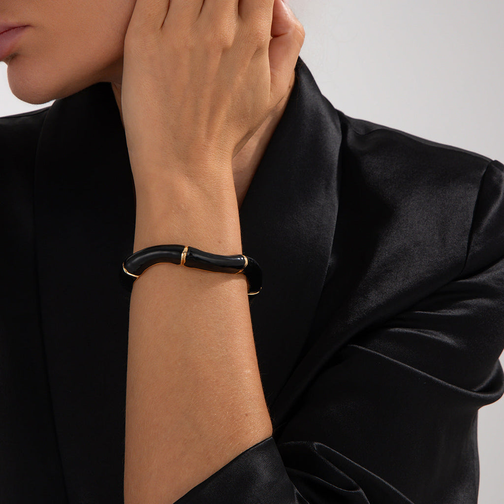 Wavy Bamboo Enamel Cuff Bracelet — bracelet, view 9