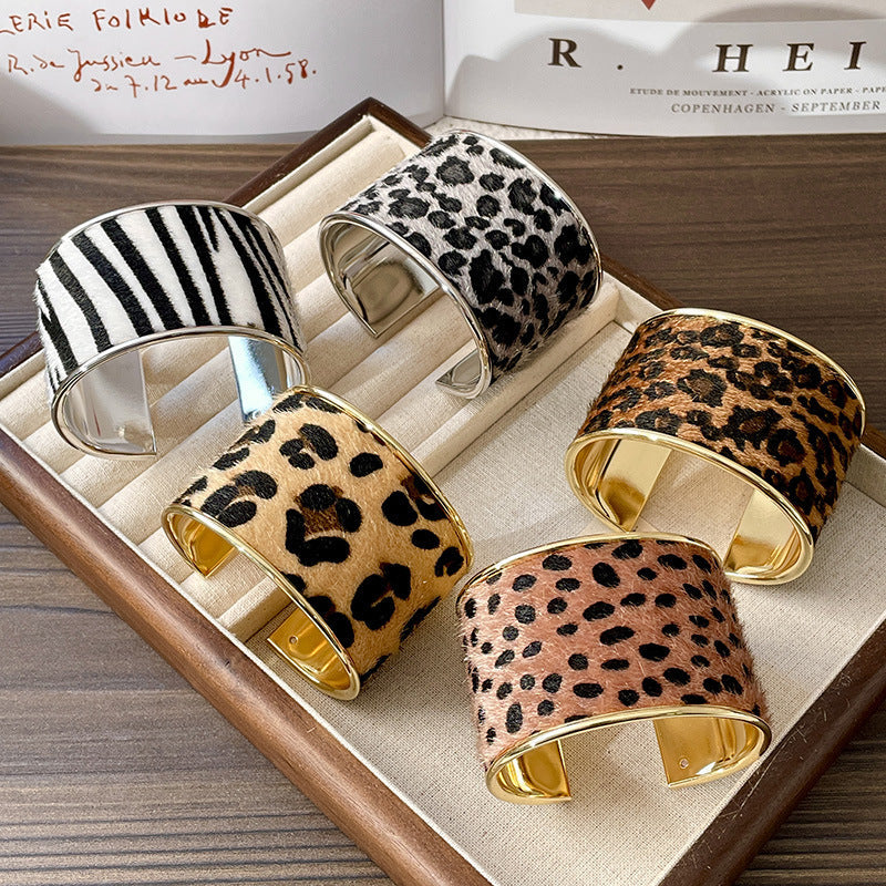 Zebra Leopard Alloy Cuff — bracelet, view 2