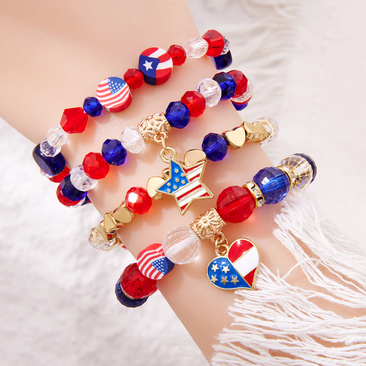 Layered Heart Pendant Bracelet — set bracelet, view 3