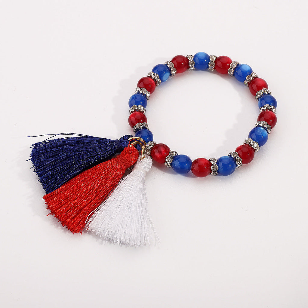 Red Beaded Tassel Bracelet — red bracelet, view 2