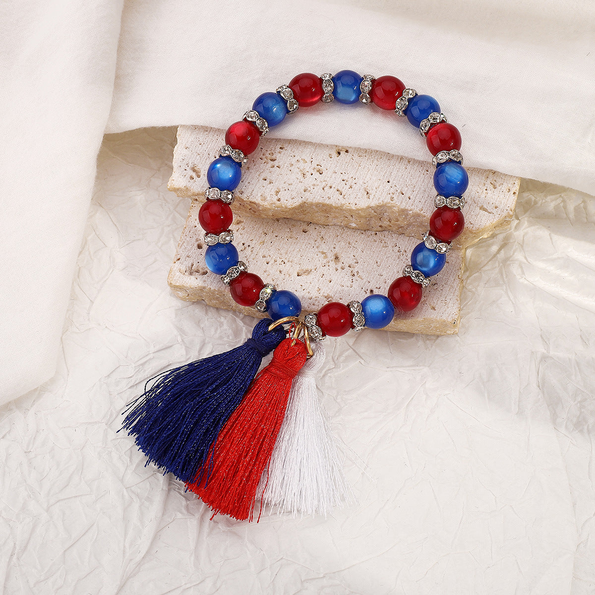 Red Beaded Tassel Bracelet — red bracelet, view 3