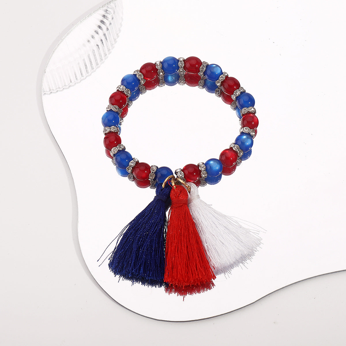 Red Beaded Tassel Bracelet — red bracelet, view 4