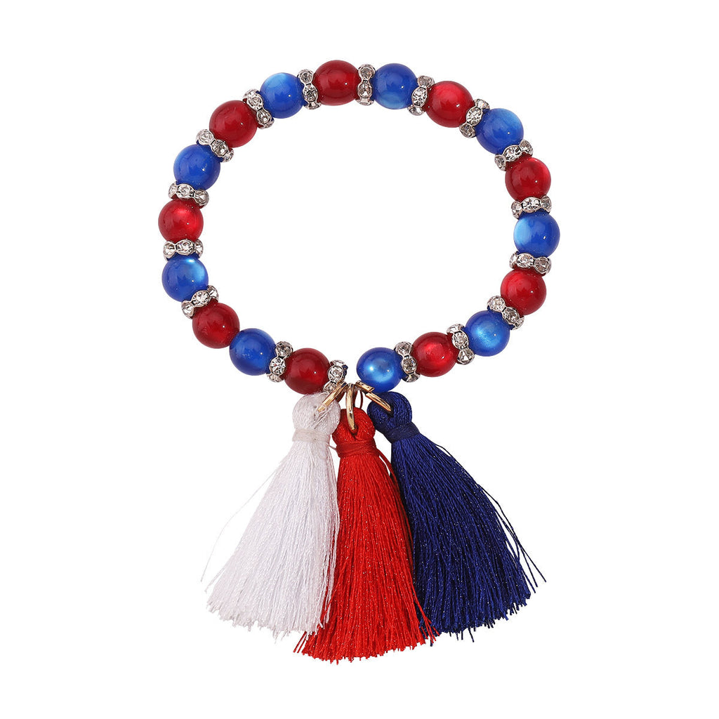 Red Beaded Tassel Bracelet — red bracelet, view 7