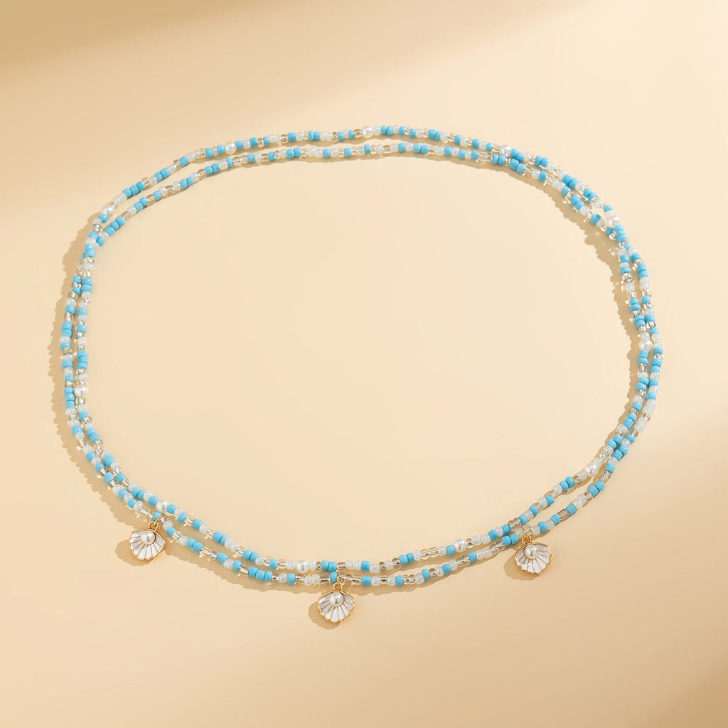 Scallop Shell Bead Waist Chain — blue body chain, view 3