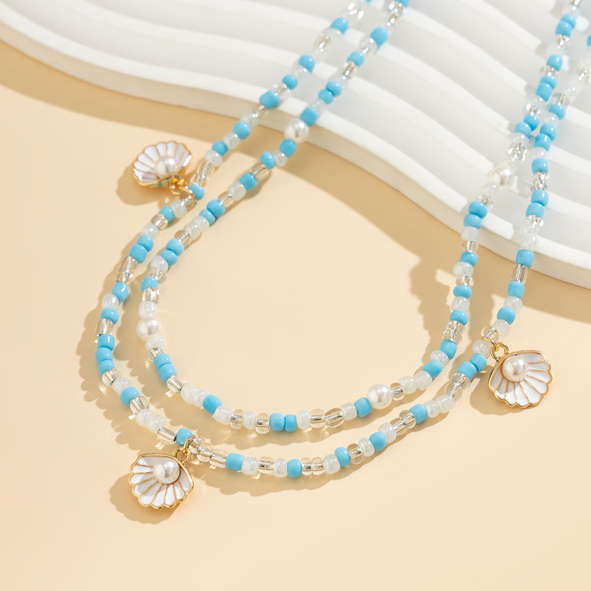 Scallop Shell Bead Waist Chain — blue body chain, view 4