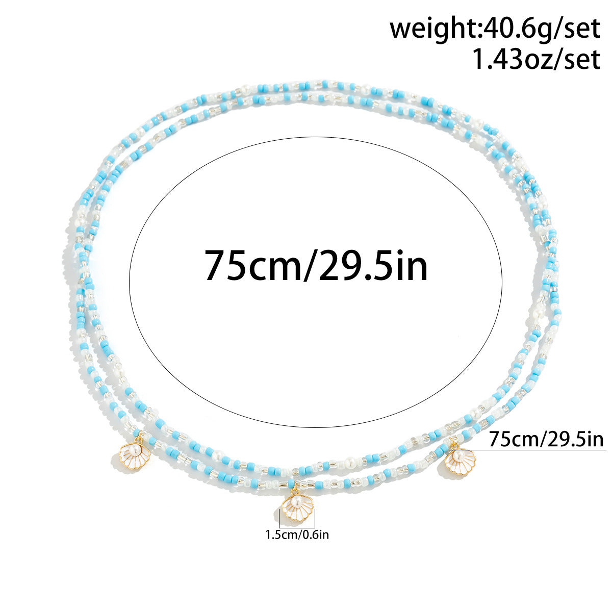 Scallop Shell Bead Waist Chain — blue body chain, view 5