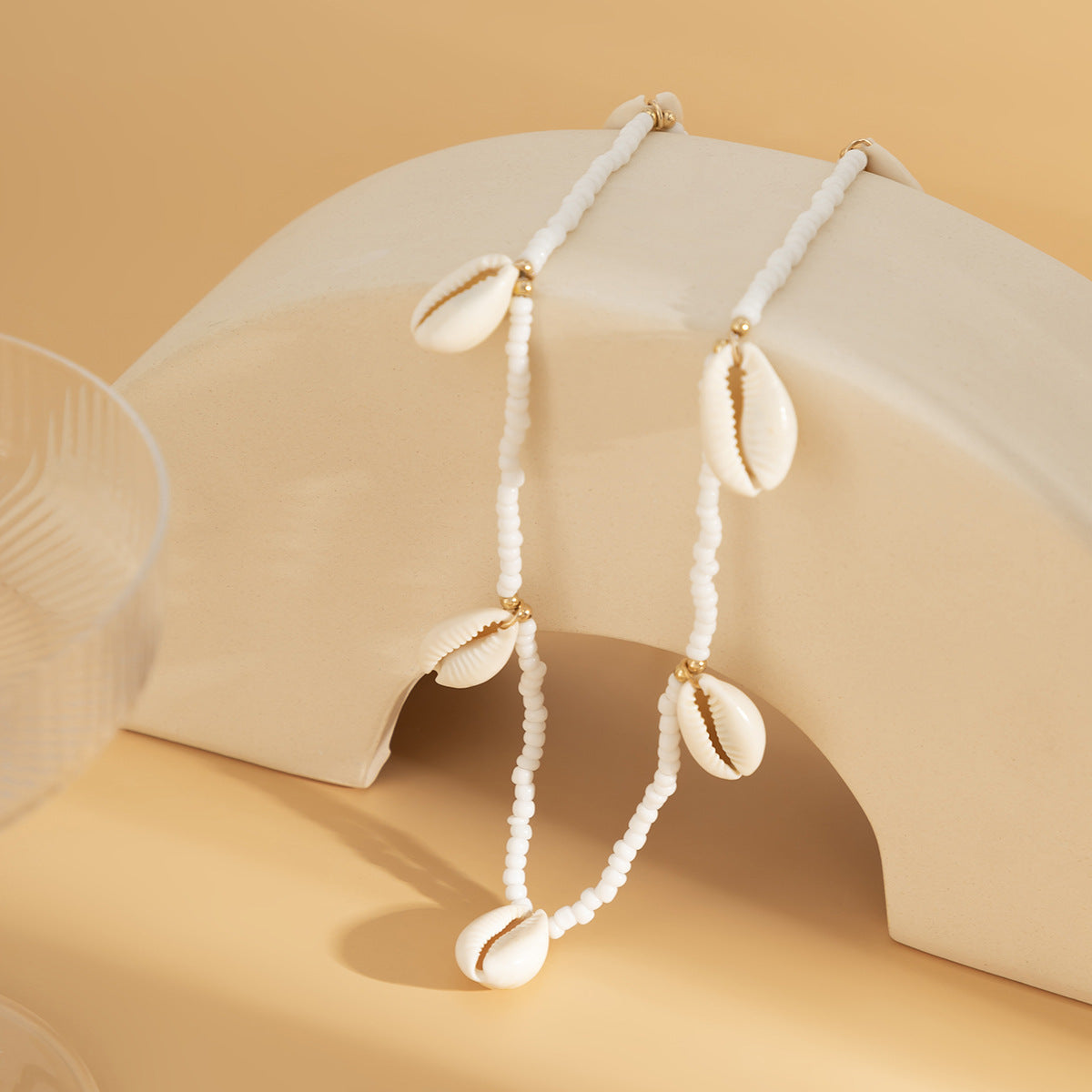 Shell Pendant Braided Waist Chain — gold body chain, view 3