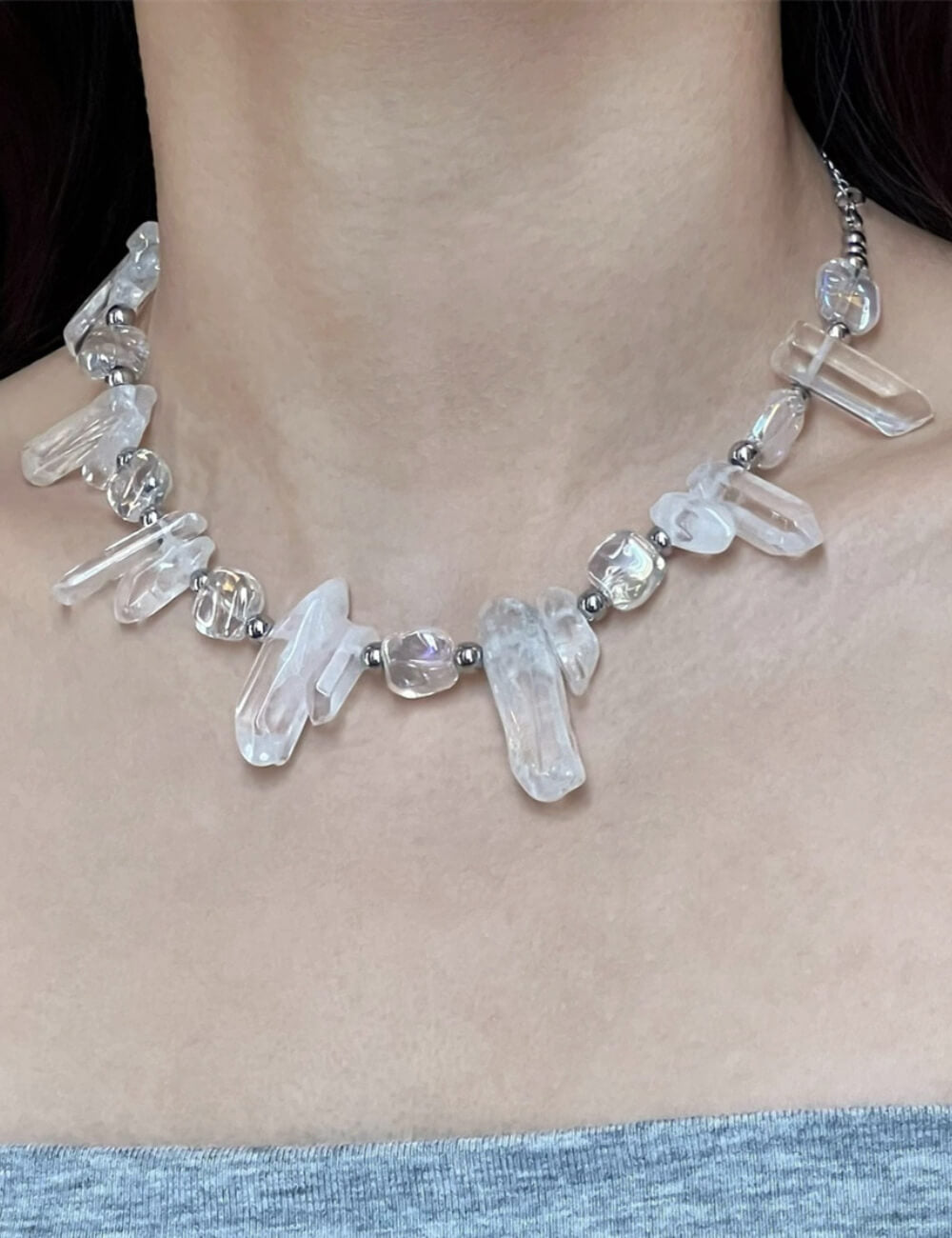 Irregular Ice Crystal Necklace — white necklace