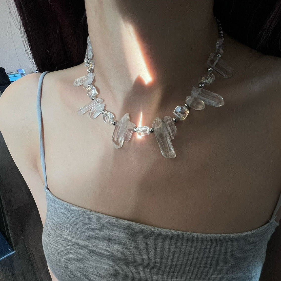 Irregular Ice Crystal Necklace — white necklace, view 2