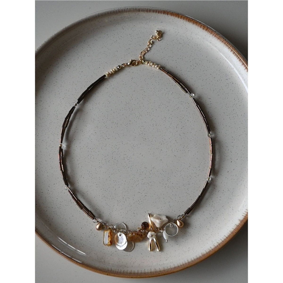 Double Layered Flower Choker — gold necklace, view 2