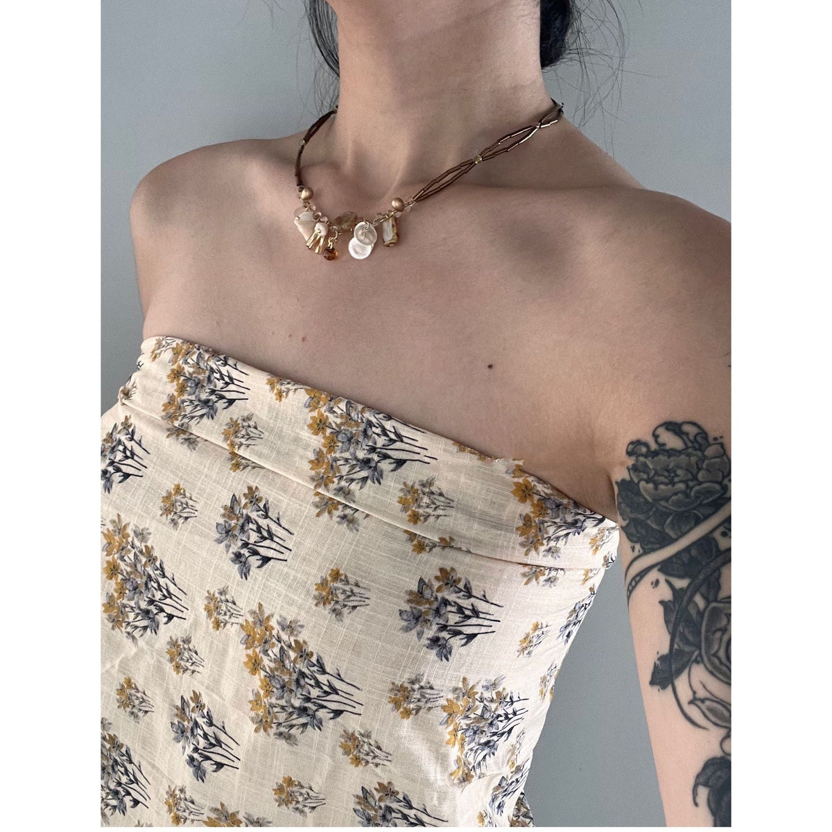 Double Layered Flower Choker — gold necklace, view 3