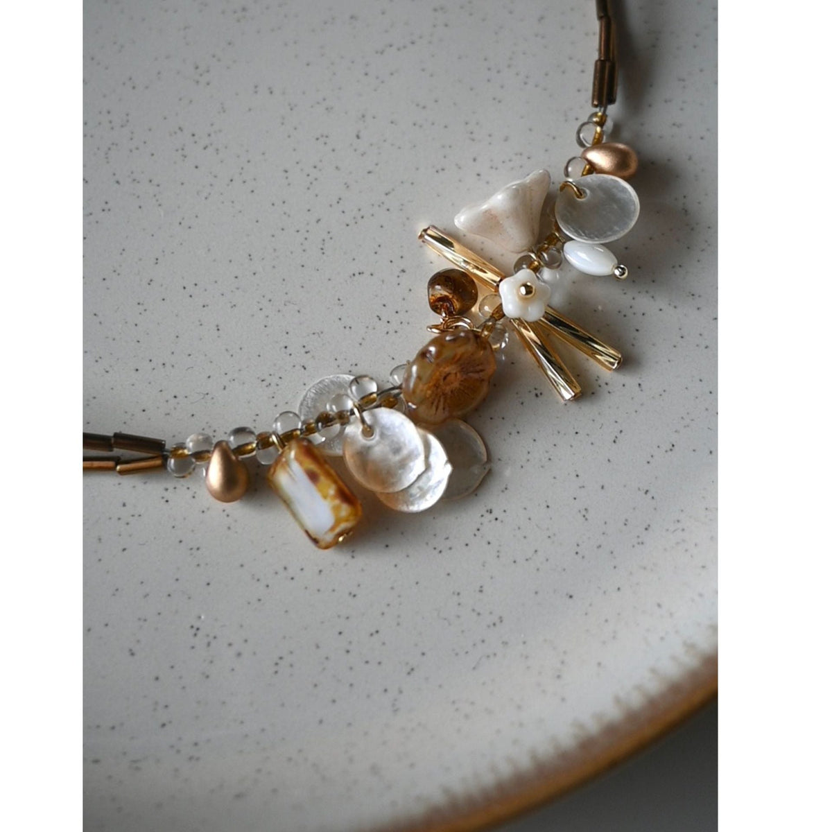 Double Layered Flower Choker — gold necklace, view 4