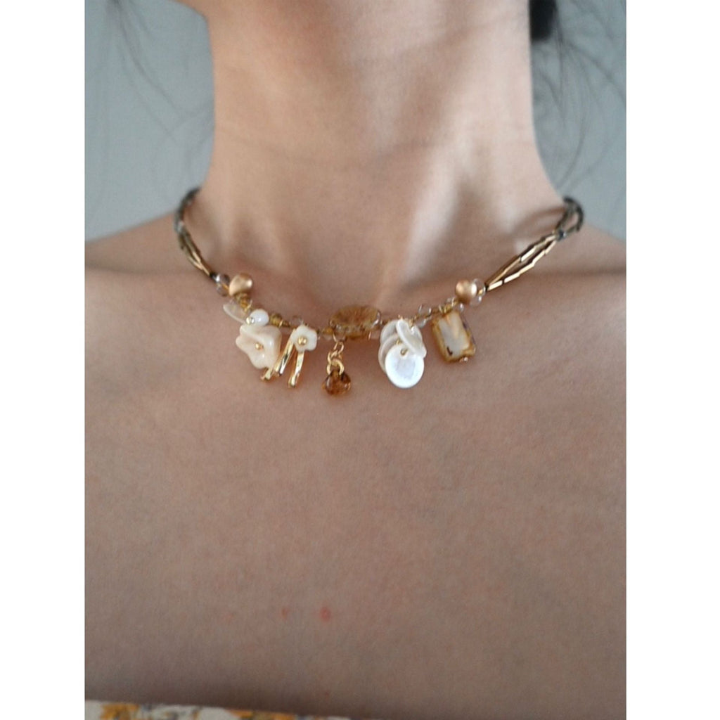 Double Layered Flower Choker — gold necklace, view 6