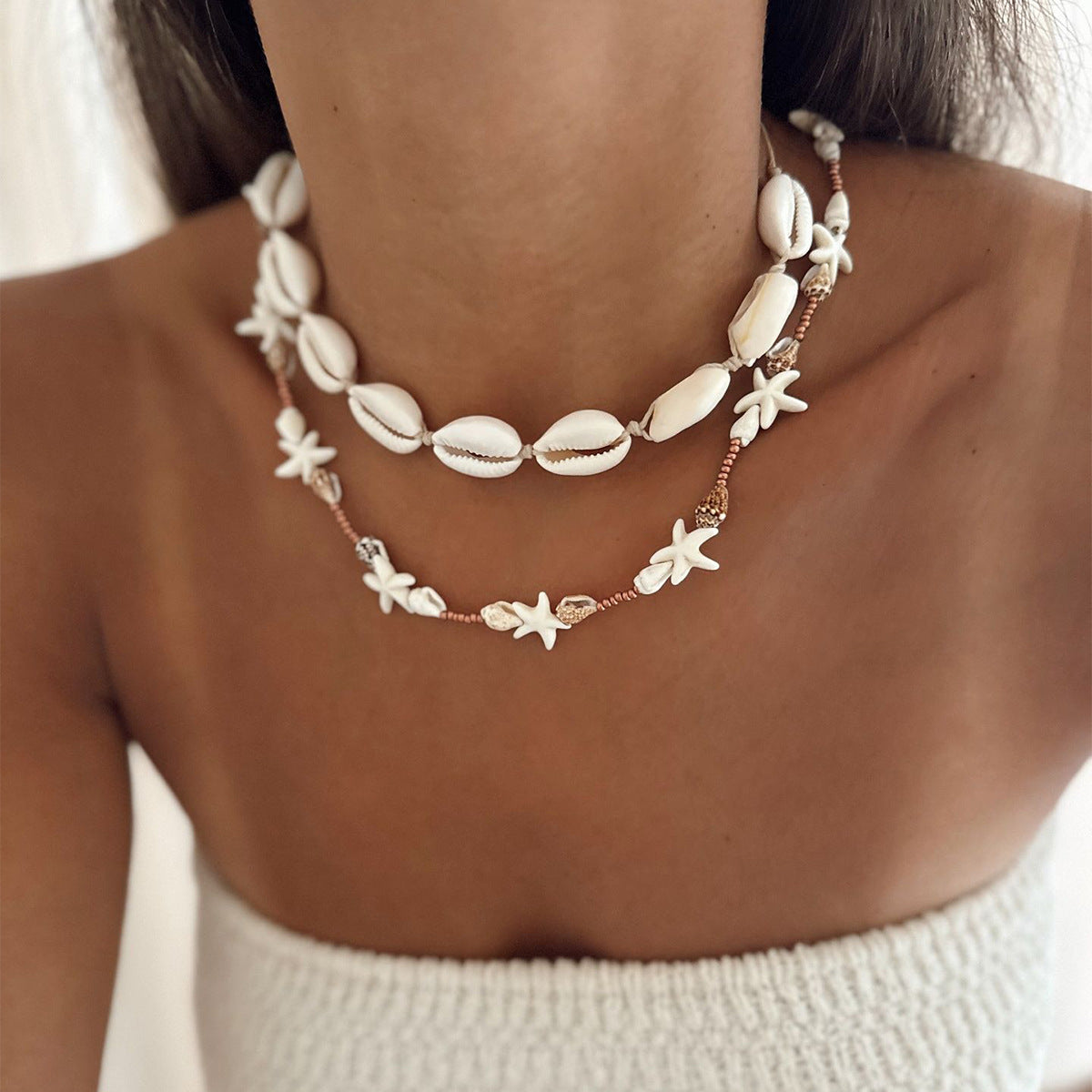 Layered Conch Shell Necklace — white necklace