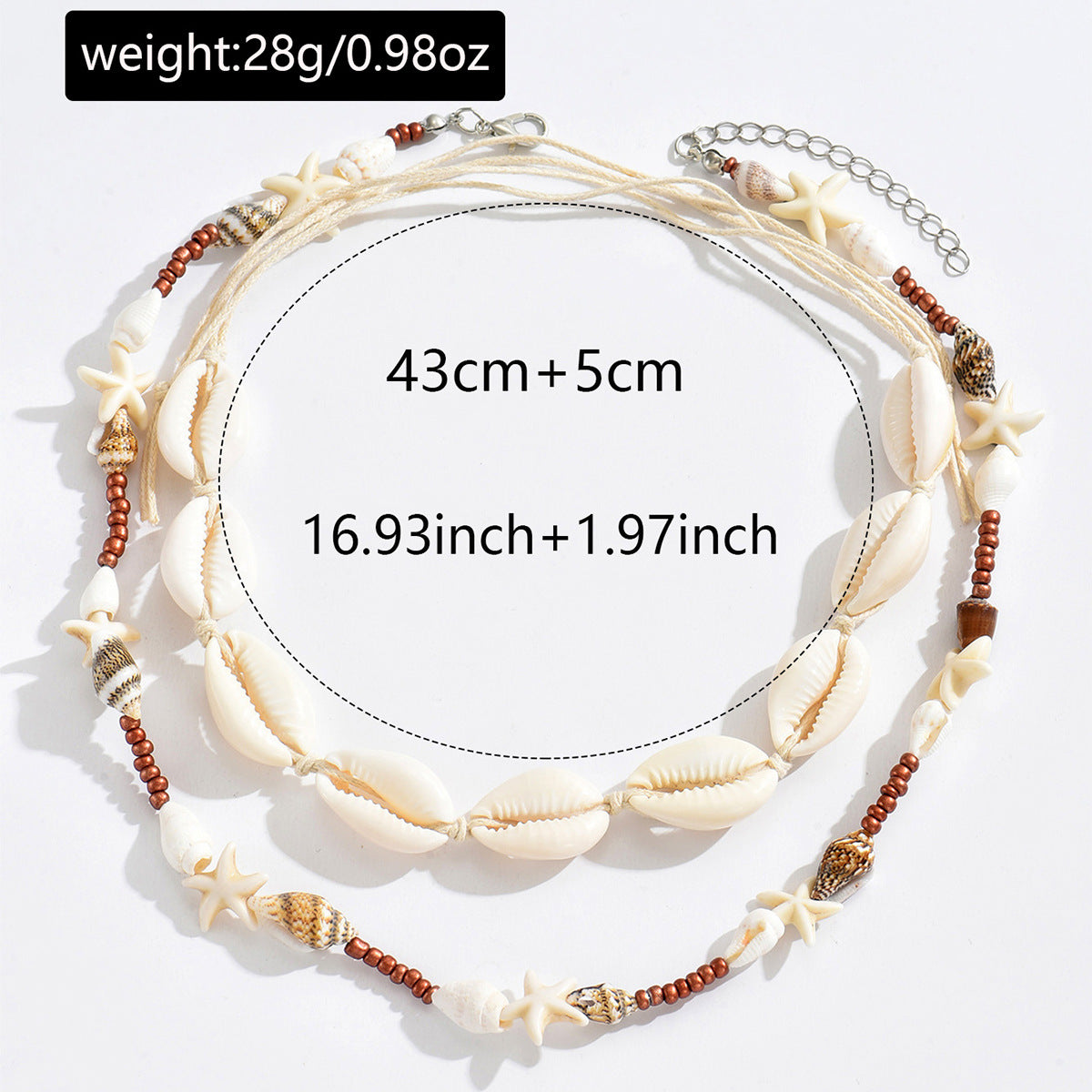 Layered Conch Shell Necklace — white necklace, view 4