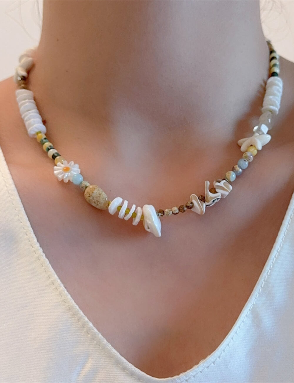 Beaded Starfish Choker — white necklace