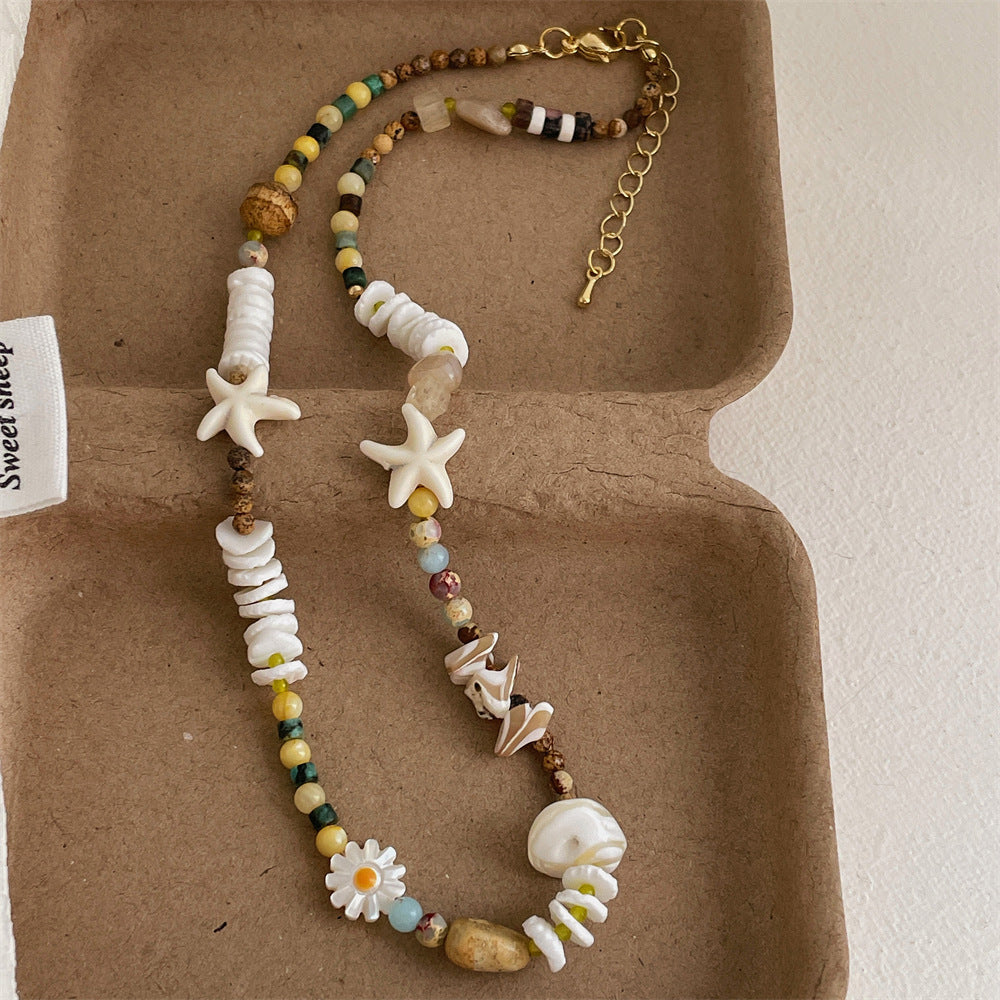 Beaded Starfish Choker — white necklace, view 2
