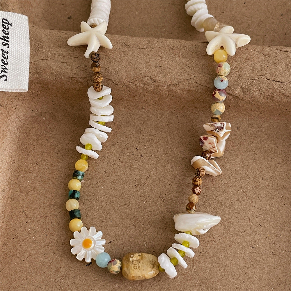 Beaded Starfish Choker — white necklace, view 3