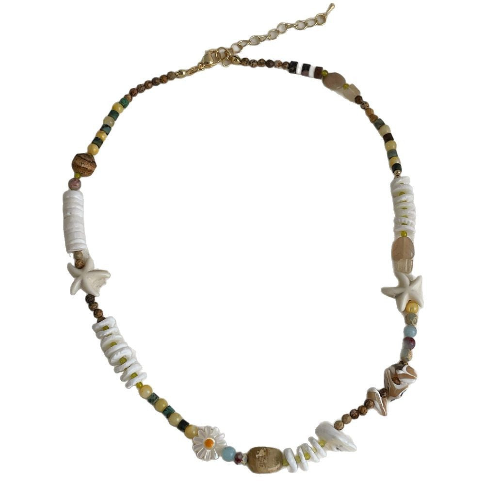 Beaded Starfish Choker — white necklace, view 4