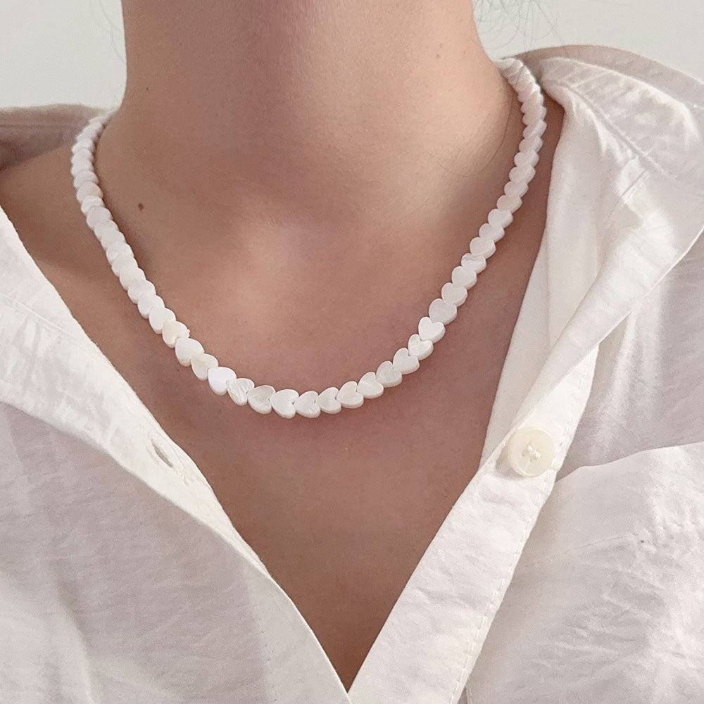 Heart Shell Choker Necklace — white necklace, view 3