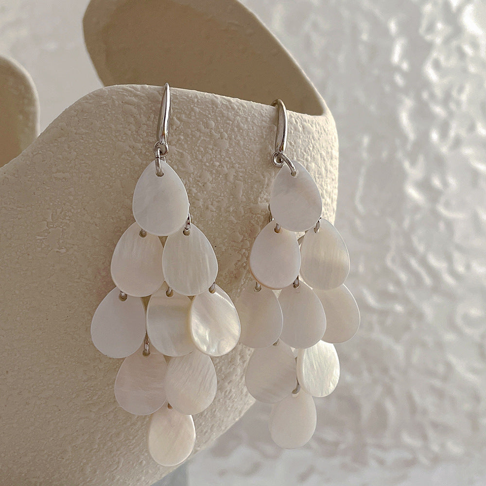 Shell Teardrop Tassel Earrings — earrings, view 2