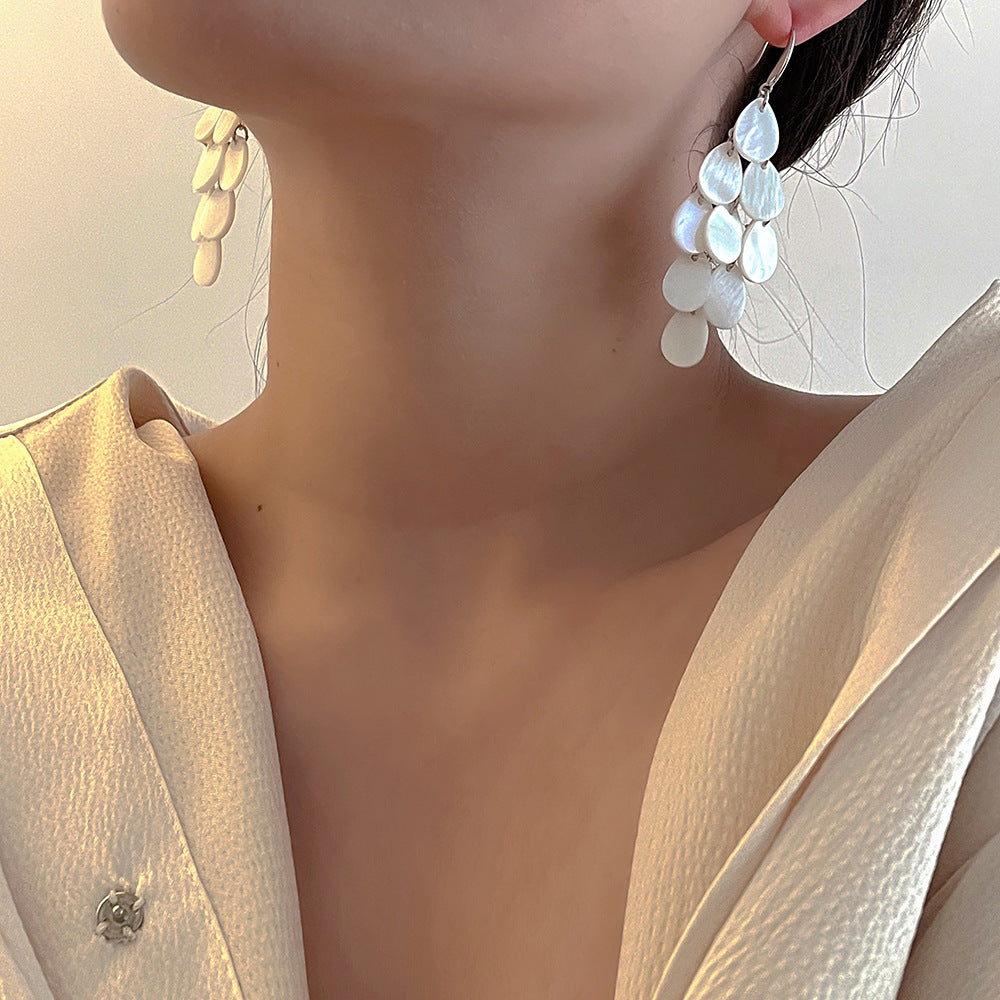 Shell Teardrop Tassel Earrings — earrings, view 3
