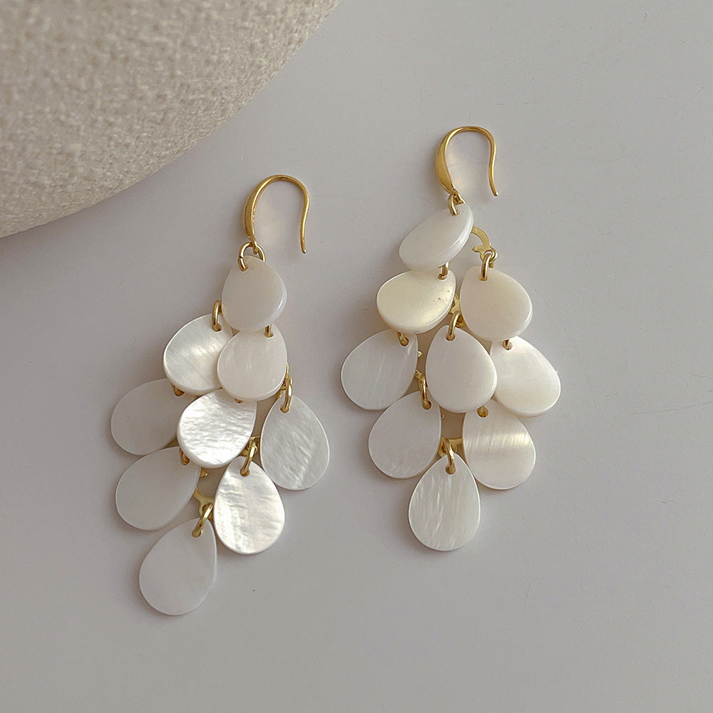 Shell Teardrop Tassel Earrings — earrings, view 4