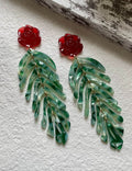 Red Rose Leaf Tassel Earrings — earrings