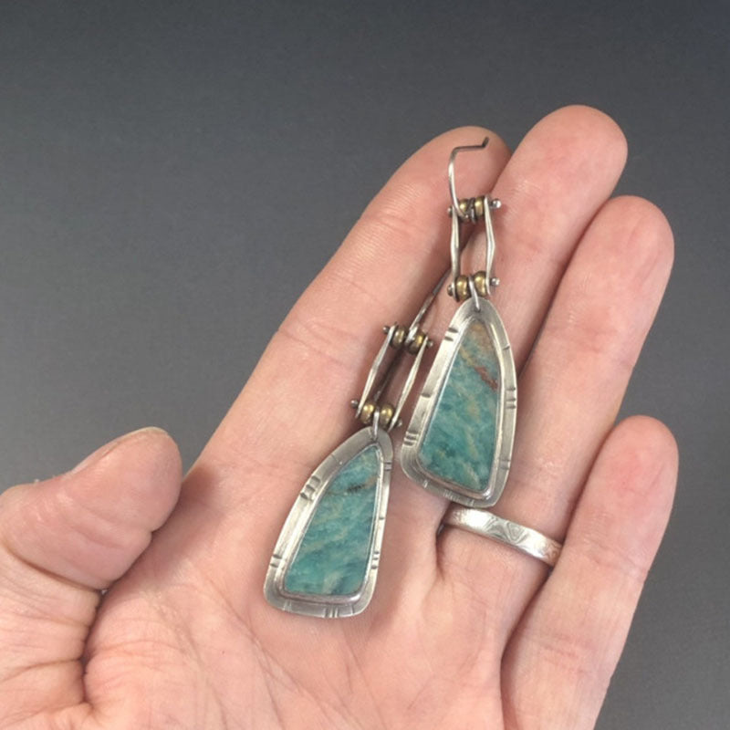 Irregular Geometric Dangle Earrings — silver earrings, view 3