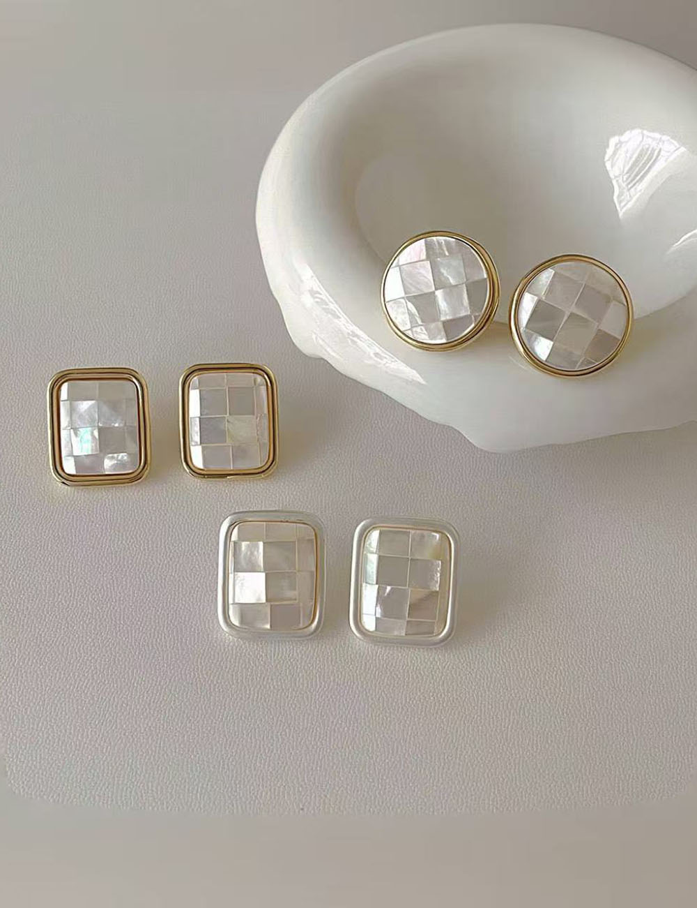 Natural Shell Geometric Studs — earrings