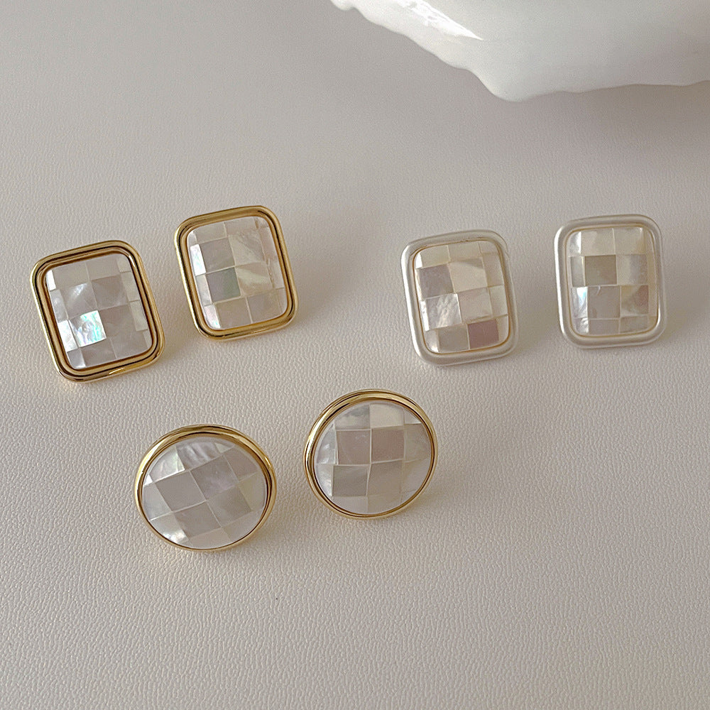 Natural Shell Geometric Studs — earrings, view 2