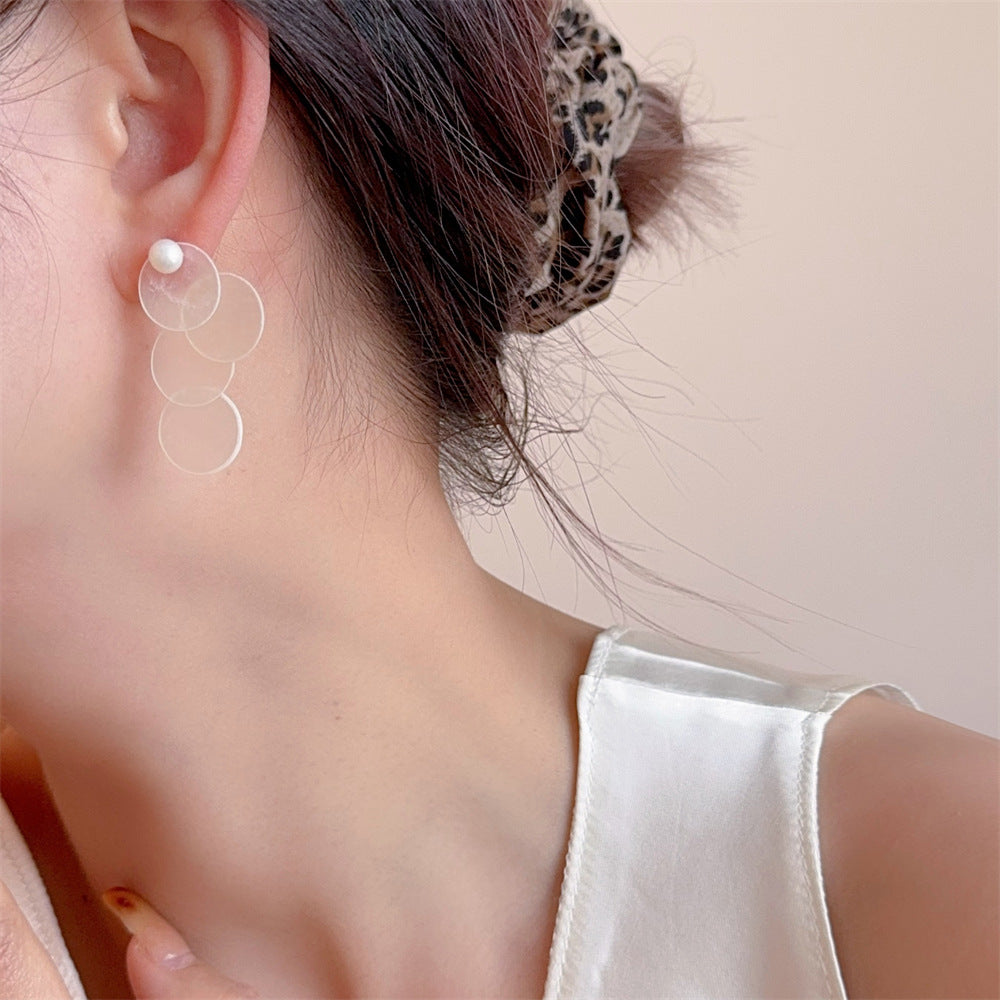 Round Shell Drop Earrings — white earrings, view 4
