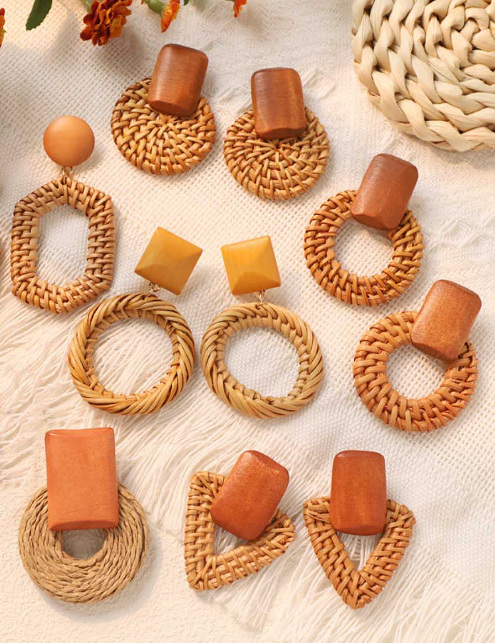 Woven Rattan Drop Earrings — earrings
