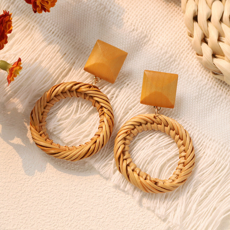 Woven Rattan Drop Earrings — earrings, view 2