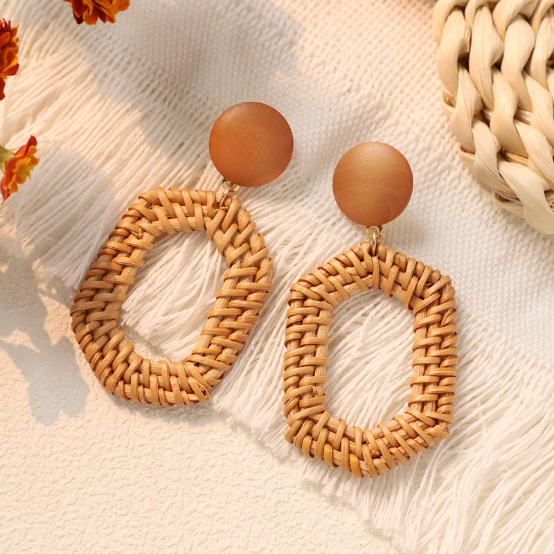Woven Rattan Drop Earrings — earrings, view 3