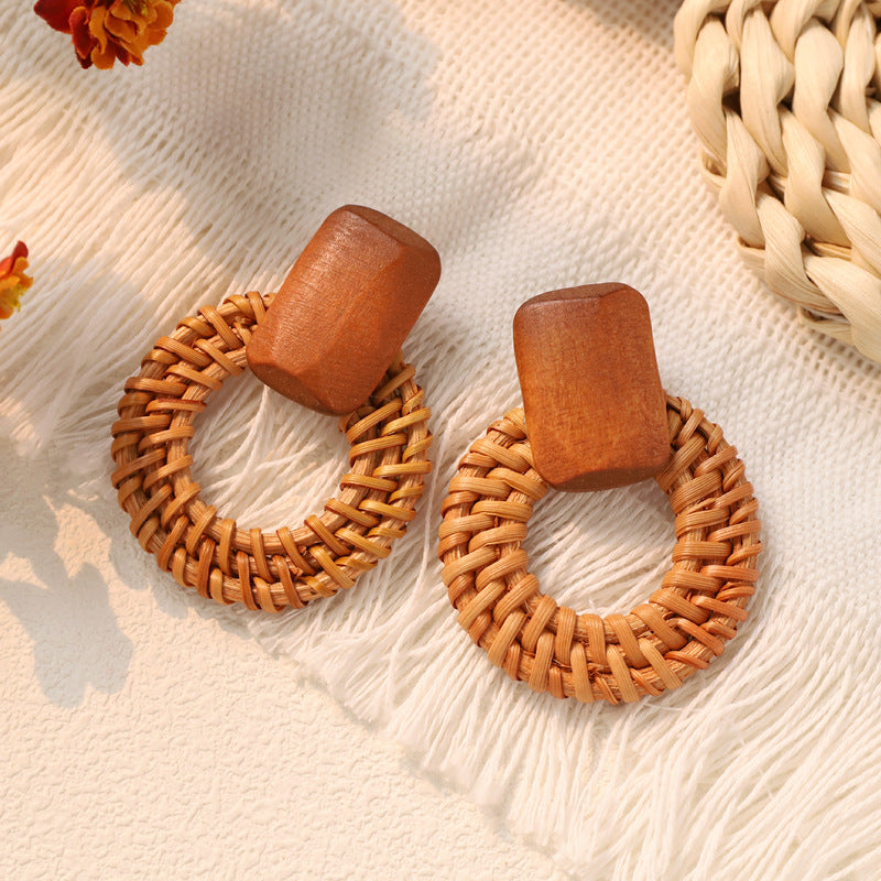 Woven Rattan Drop Earrings — earrings, view 4