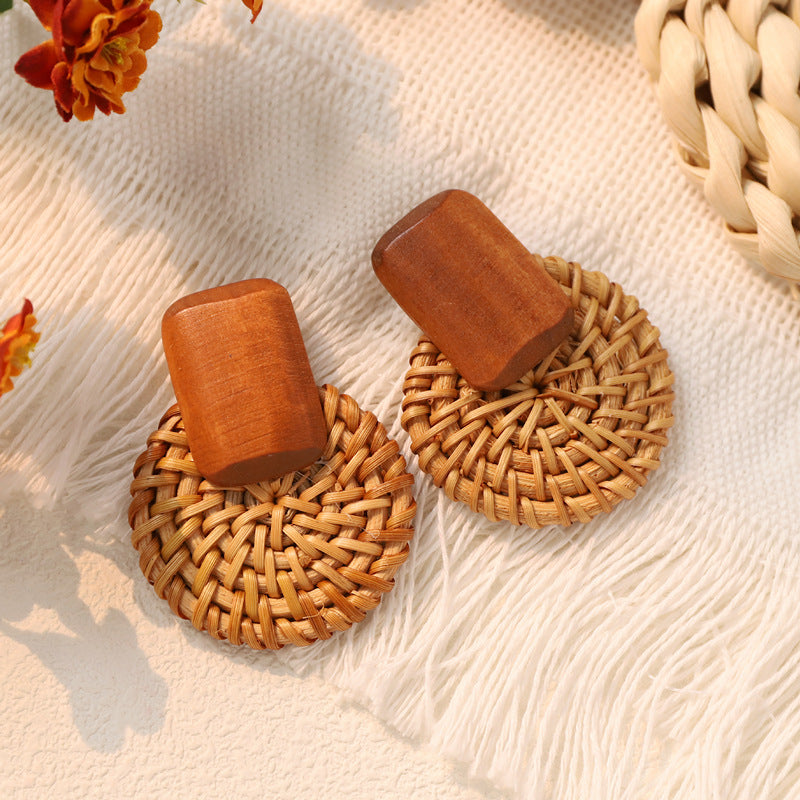 Woven Rattan Drop Earrings — earrings, view 5