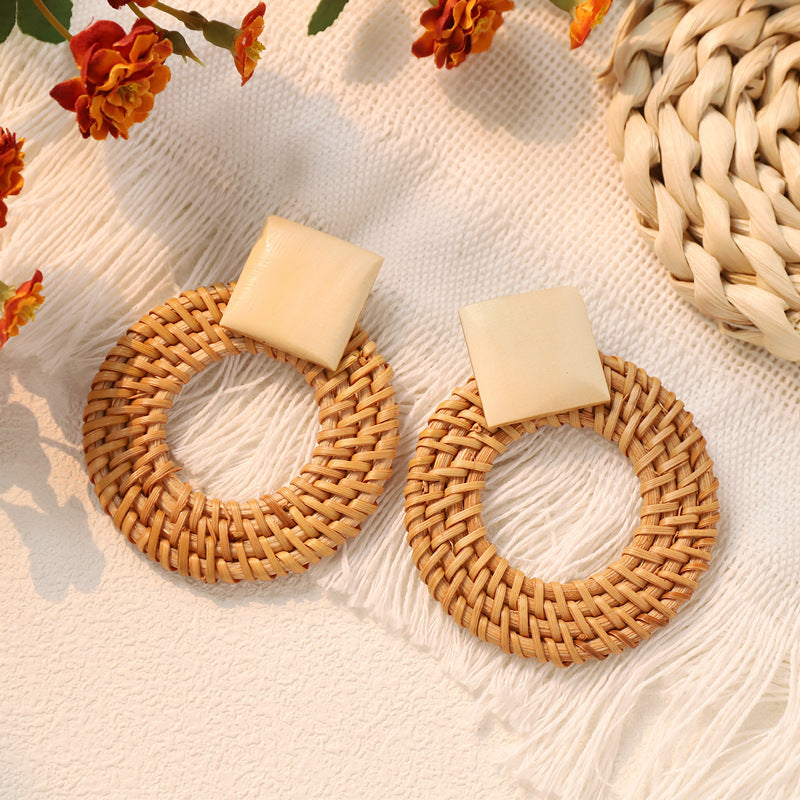 Woven Rattan Drop Earrings — earrings, view 7