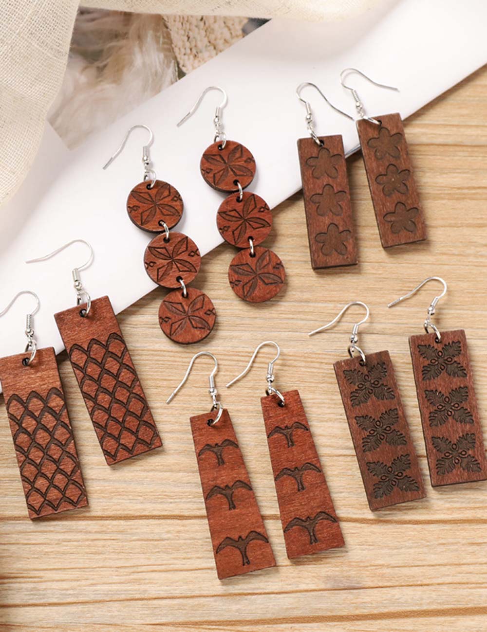 Wooden Geometric Drop Earrings — earrings