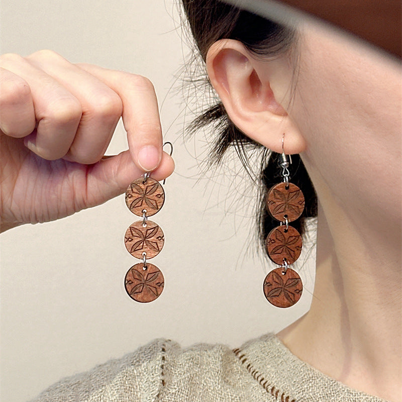 Wooden Geometric Drop Earrings — earrings, view 2