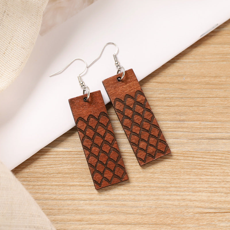 Wooden Geometric Drop Earrings — earrings, view 4