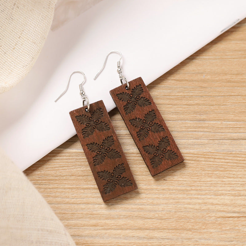 Wooden Geometric Drop Earrings — earrings, view 5