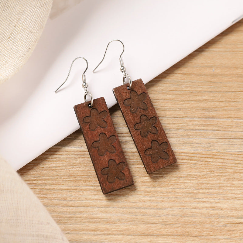 Wooden Geometric Drop Earrings — earrings, view 6